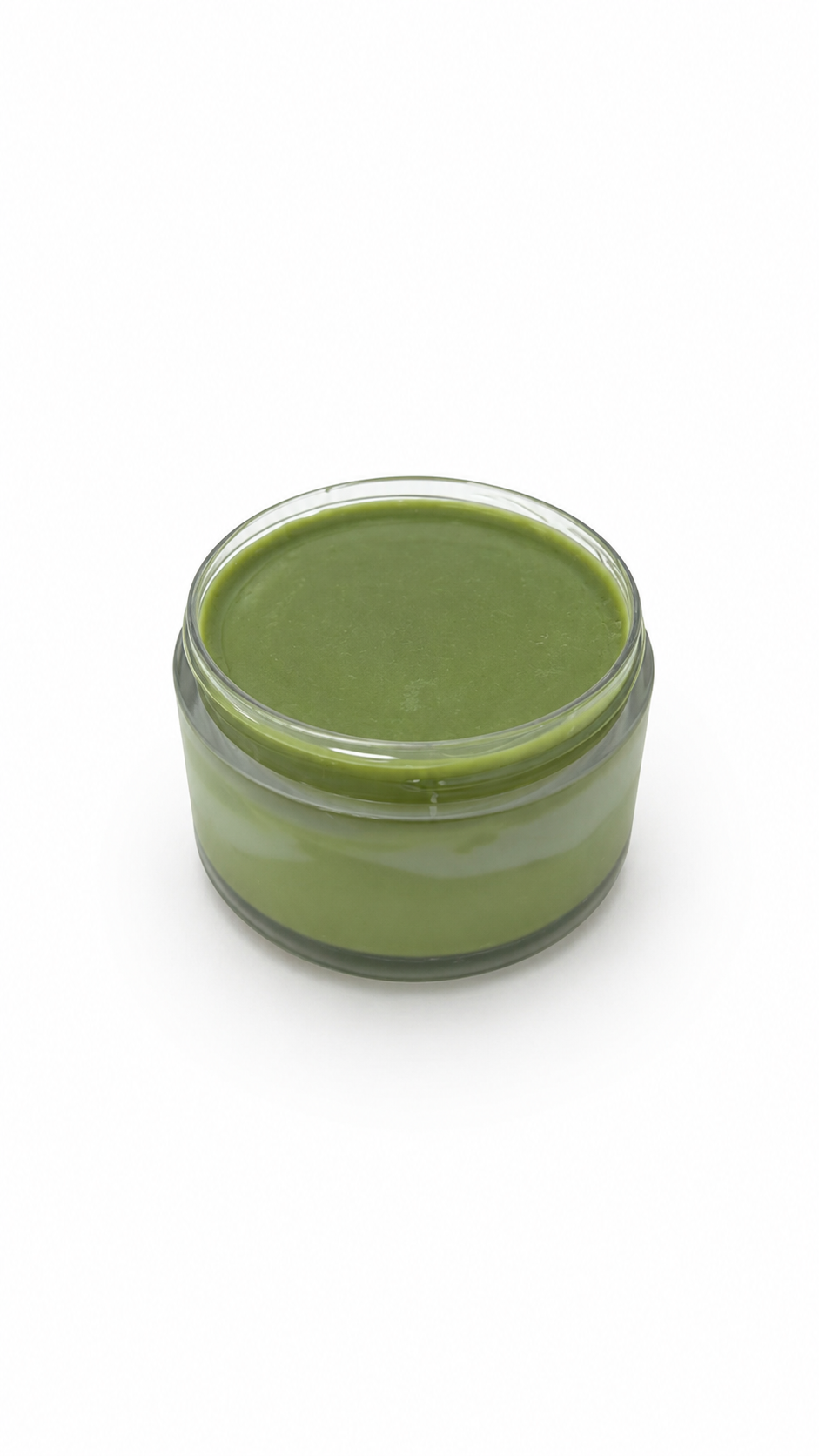 Jar of green wax on a white background