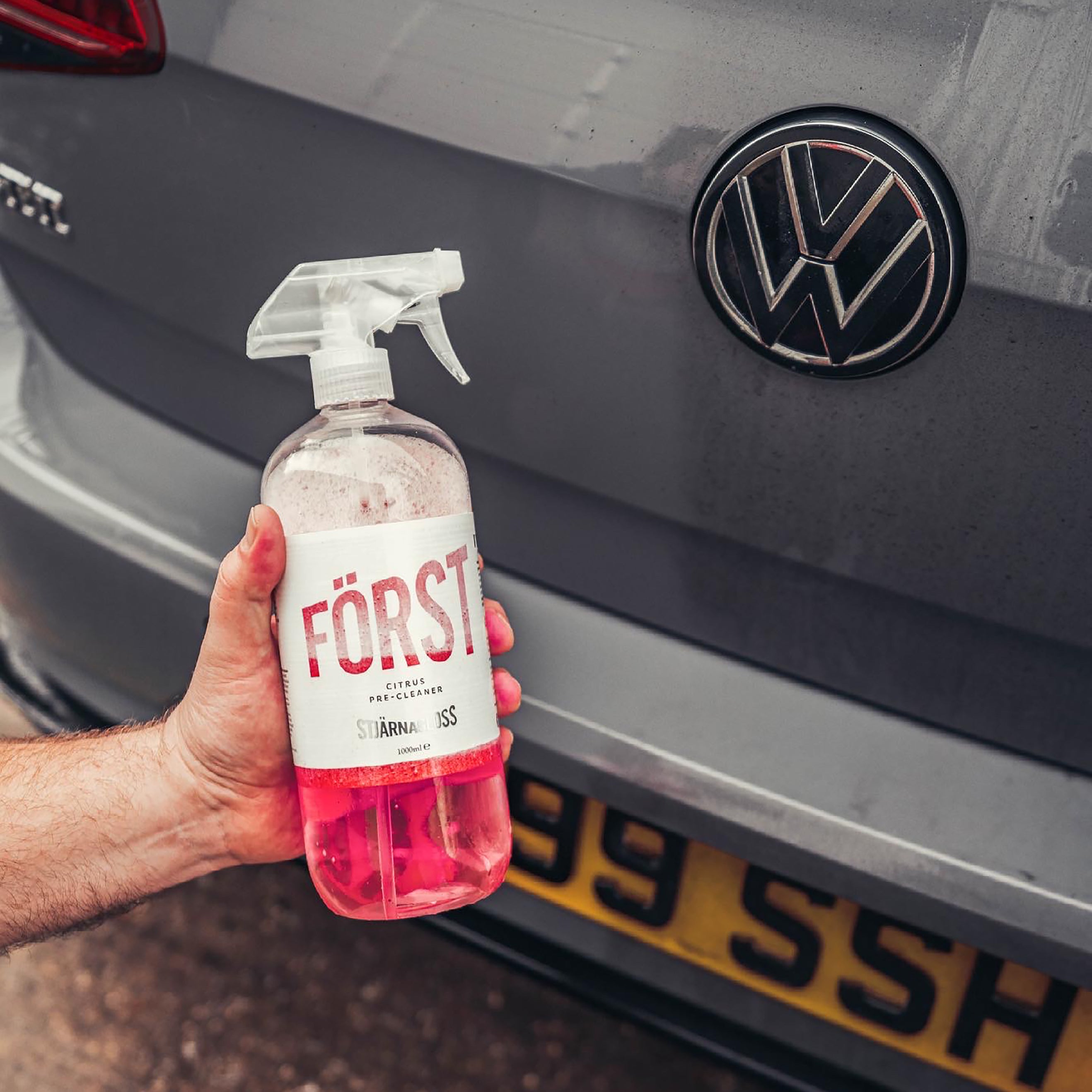 Först 500ml bottle at the rear of a car