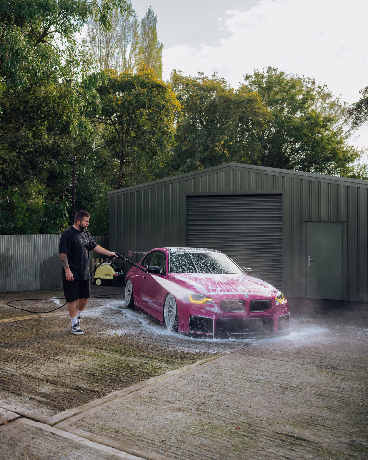 Jet washing BMW