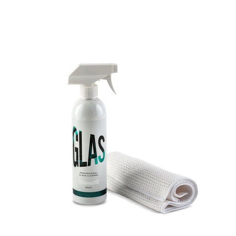 Glass Kit - cleaner spray and specialist glass cleaning cloth - HS 3405909000